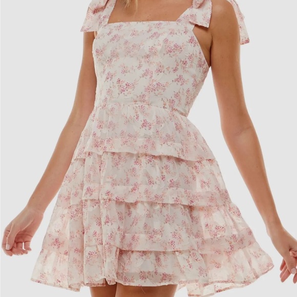 TRIXXI FLORAL TIERED TIED RUFFLE MINI DRESS SIZE 7 - Picture 3 of 7